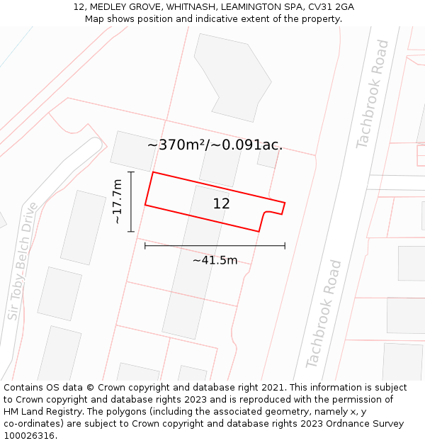 12, MEDLEY GROVE, WHITNASH, LEAMINGTON SPA, CV31 2GA: Plot and title map