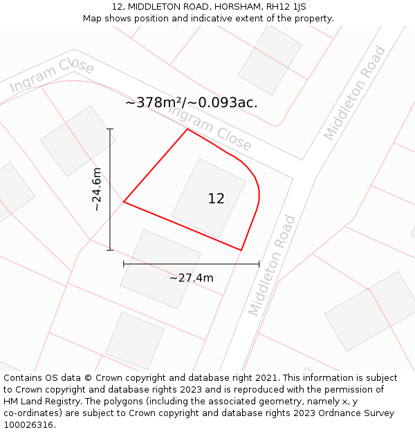 12, MIDDLETON ROAD, HORSHAM, RH12 1JS: Plot and title map