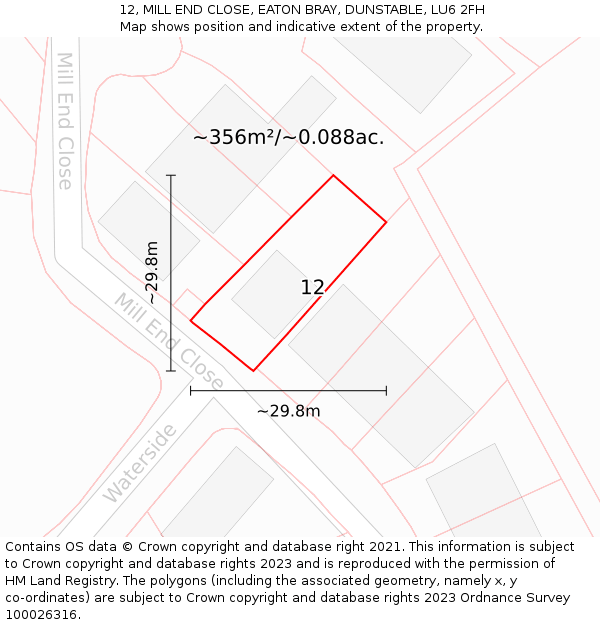 12, MILL END CLOSE, EATON BRAY, DUNSTABLE, LU6 2FH: Plot and title map