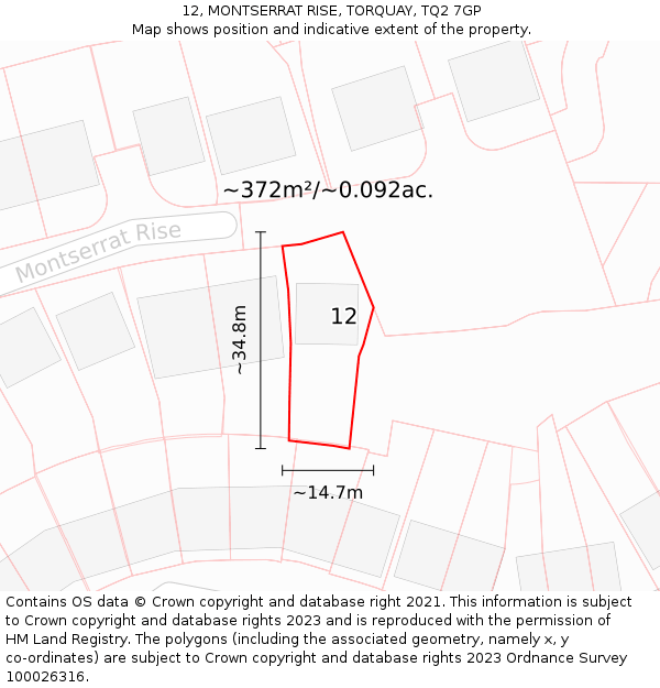 12, MONTSERRAT RISE, TORQUAY, TQ2 7GP: Plot and title map