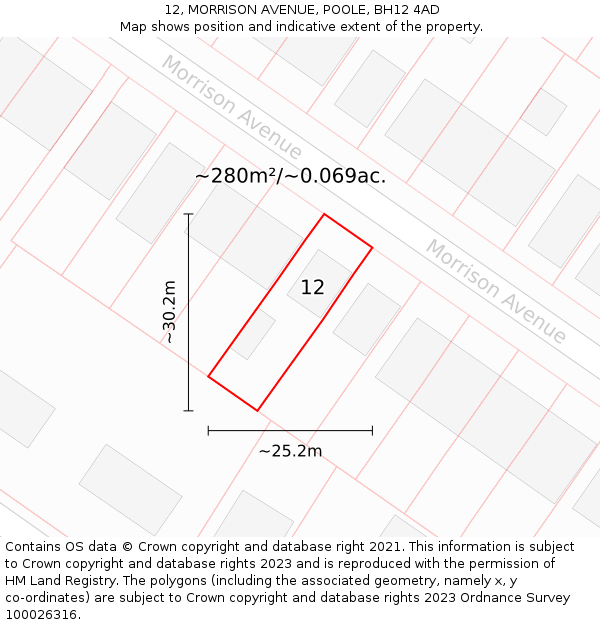 12, MORRISON AVENUE, POOLE, BH12 4AD: Plot and title map