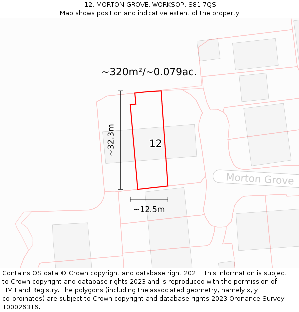 12, MORTON GROVE, WORKSOP, S81 7QS: Plot and title map