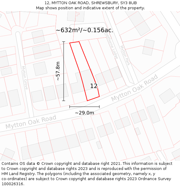 12, MYTTON OAK ROAD, SHREWSBURY, SY3 8UB: Plot and title map