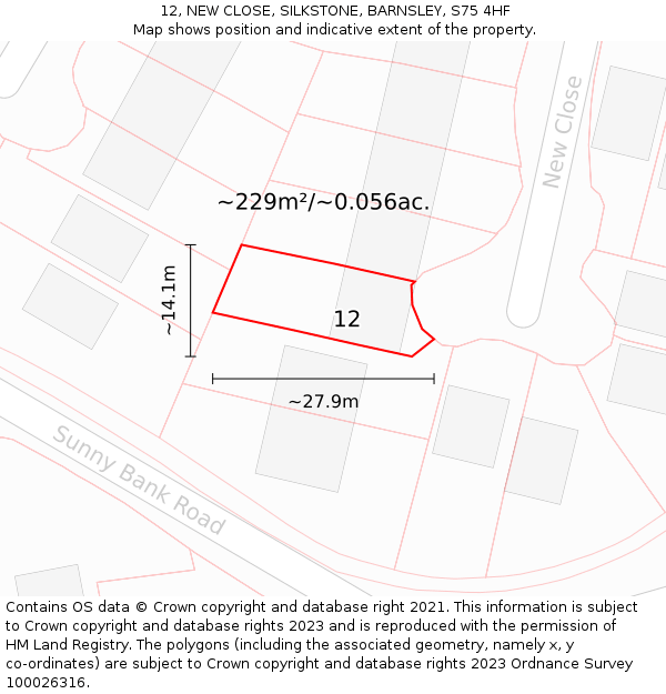 12, NEW CLOSE, SILKSTONE, BARNSLEY, S75 4HF: Plot and title map