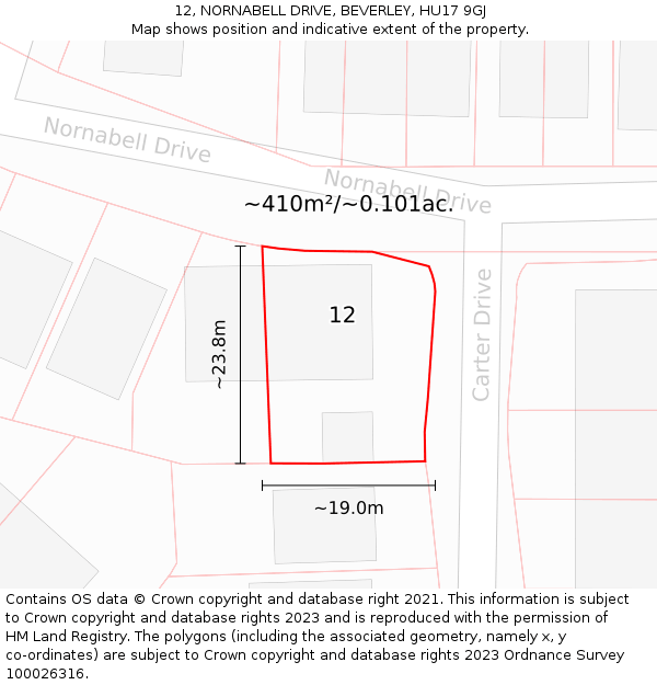 12, NORNABELL DRIVE, BEVERLEY, HU17 9GJ: Plot and title map