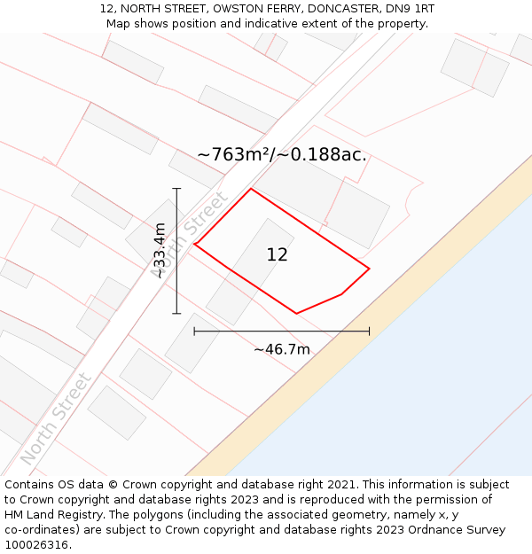 12, NORTH STREET, OWSTON FERRY, DONCASTER, DN9 1RT: Plot and title map