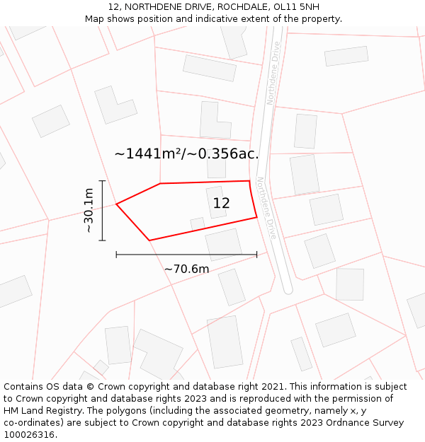 12, NORTHDENE DRIVE, ROCHDALE, OL11 5NH: Plot and title map