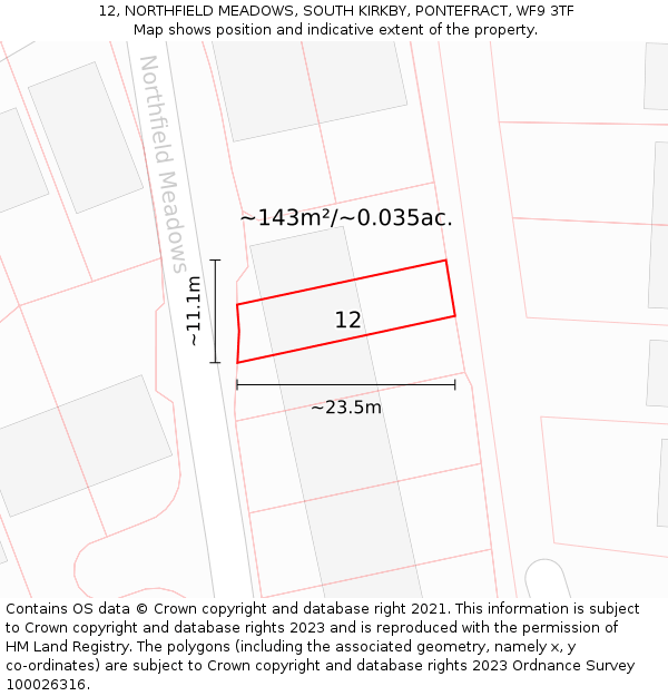 12, NORTHFIELD MEADOWS, SOUTH KIRKBY, PONTEFRACT, WF9 3TF: Plot and title map