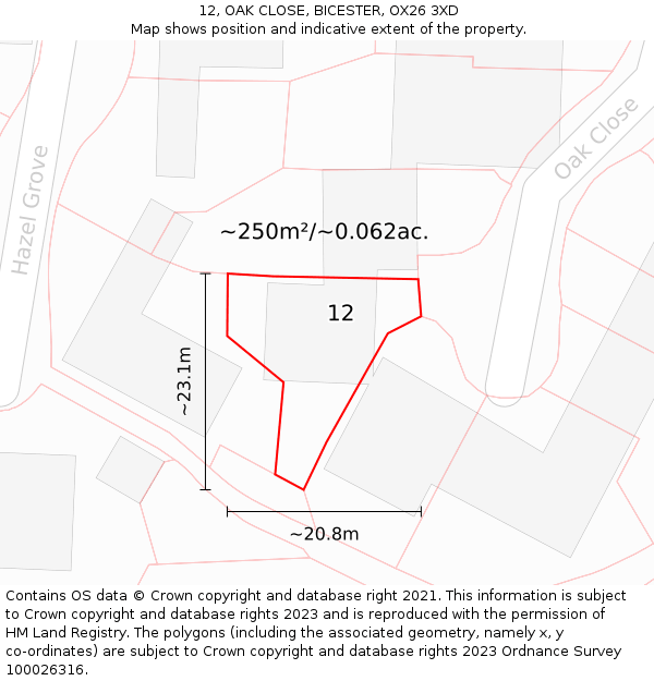 12, OAK CLOSE, BICESTER, OX26 3XD: Plot and title map