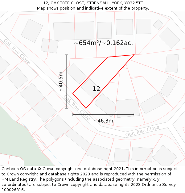 12, OAK TREE CLOSE, STRENSALL, YORK, YO32 5TE: Plot and title map