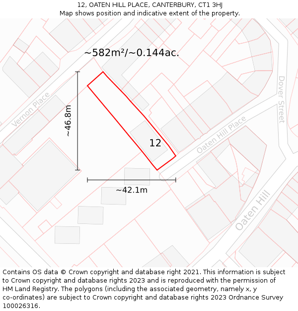 12, OATEN HILL PLACE, CANTERBURY, CT1 3HJ: Plot and title map