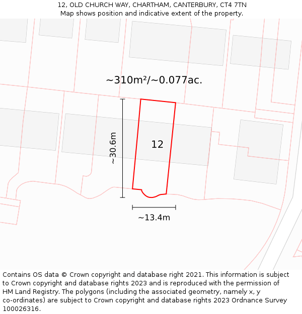 12, OLD CHURCH WAY, CHARTHAM, CANTERBURY, CT4 7TN: Plot and title map