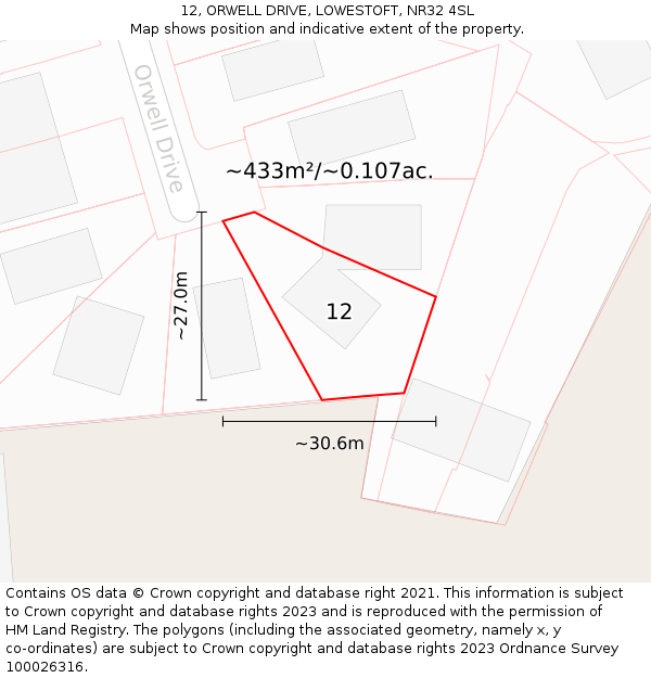 12, ORWELL DRIVE, LOWESTOFT, NR32 4SL: Plot and title map