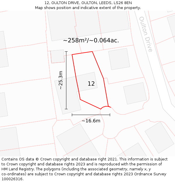 12, OULTON DRIVE, OULTON, LEEDS, LS26 8EN: Plot and title map