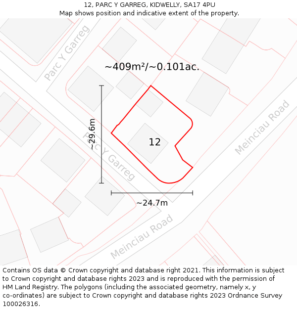 12, PARC Y GARREG, KIDWELLY, SA17 4PU: Plot and title map