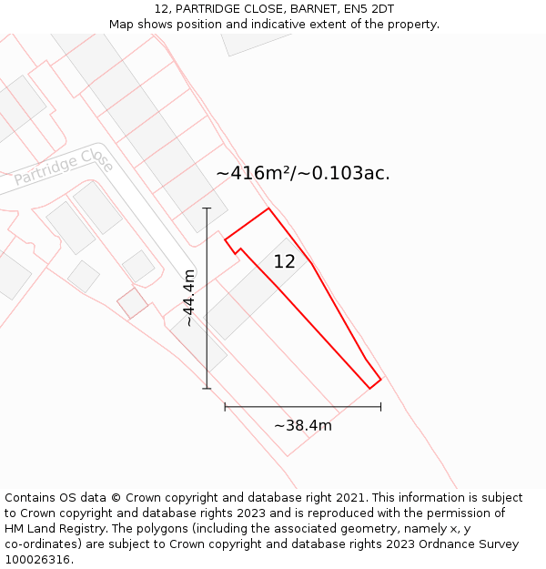 12, PARTRIDGE CLOSE, BARNET, EN5 2DT: Plot and title map