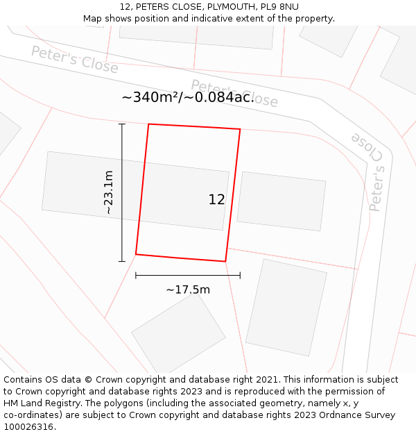 12, PETERS CLOSE, PLYMOUTH, PL9 8NU: Plot and title map