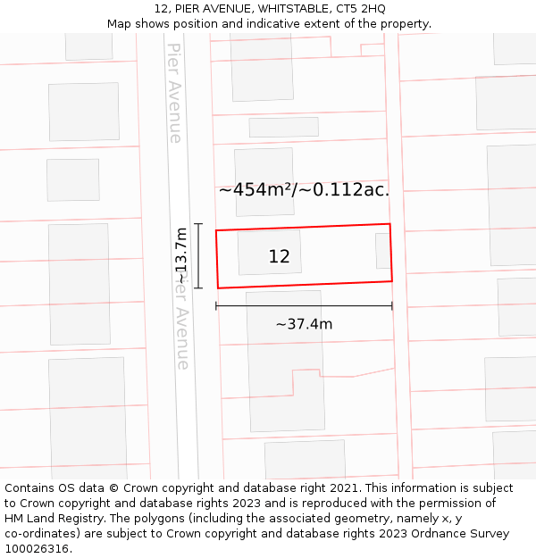 12, PIER AVENUE, WHITSTABLE, CT5 2HQ: Plot and title map