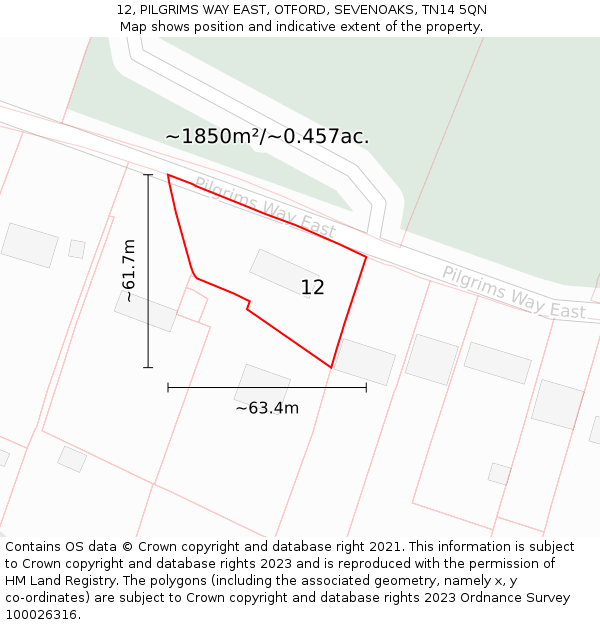 12, PILGRIMS WAY EAST, OTFORD, SEVENOAKS, TN14 5QN: Plot and title map