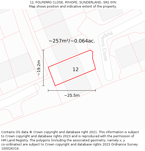 12, POLPERRO CLOSE, RYHOPE, SUNDERLAND, SR2 0YN: Plot and title map