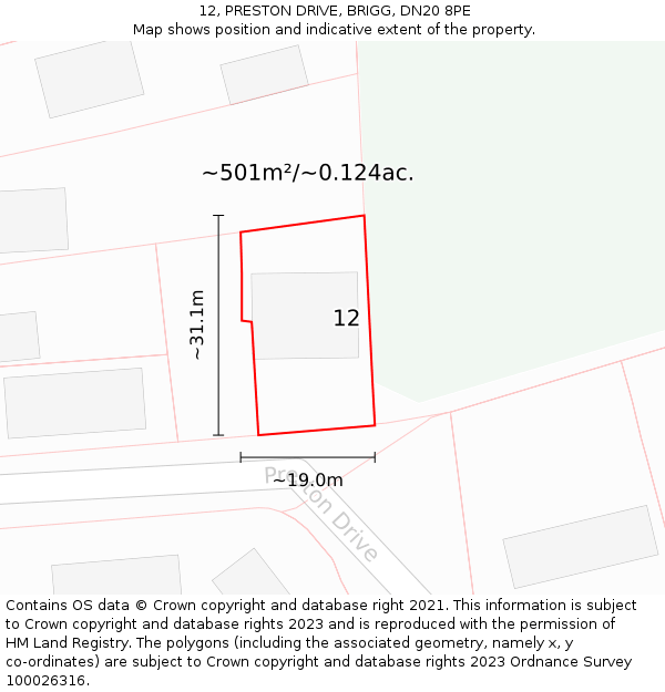 12, PRESTON DRIVE, BRIGG, DN20 8PE: Plot and title map