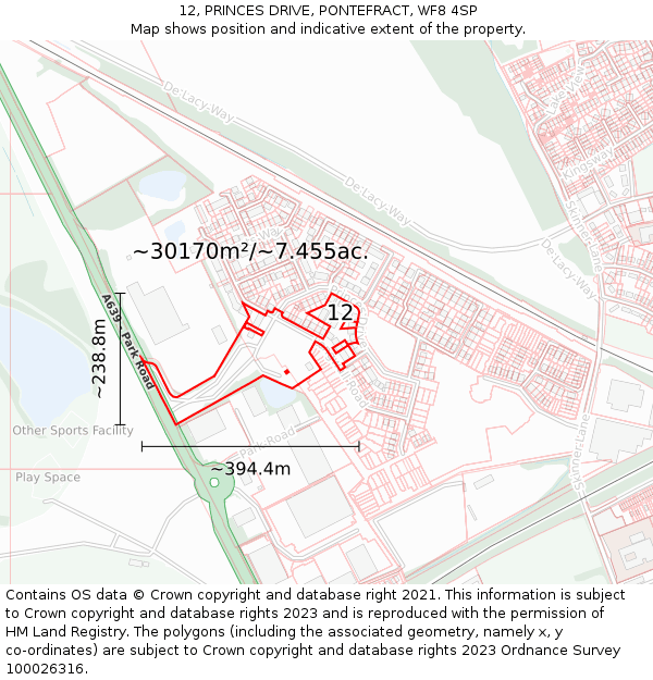 12, PRINCES DRIVE, PONTEFRACT, WF8 4SP: Plot and title map