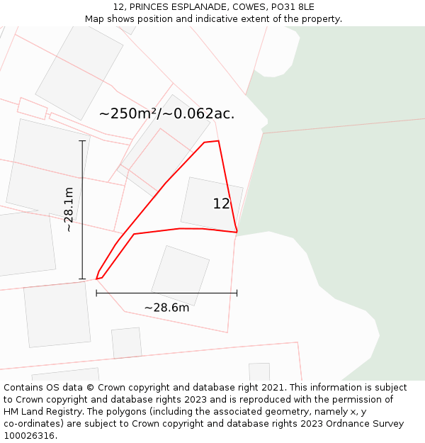 12, PRINCES ESPLANADE, COWES, PO31 8LE: Plot and title map