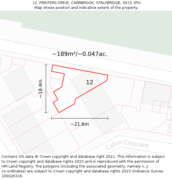 12, PRINTERS DRIVE, CARRBROOK, STALYBRIDGE, SK15 3FN: Plot and title map