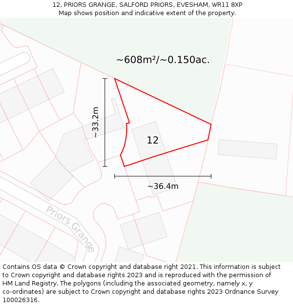 12, PRIORS GRANGE, SALFORD PRIORS, EVESHAM, WR11 8XP: Plot and title map