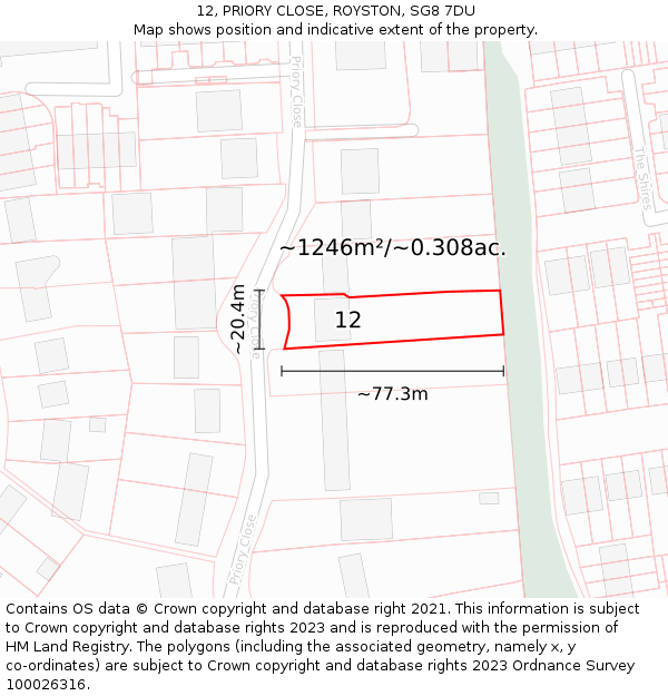 12, PRIORY CLOSE, ROYSTON, SG8 7DU: Plot and title map