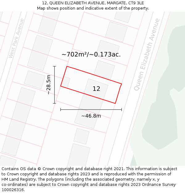 12, QUEEN ELIZABETH AVENUE, MARGATE, CT9 3LE: Plot and title map