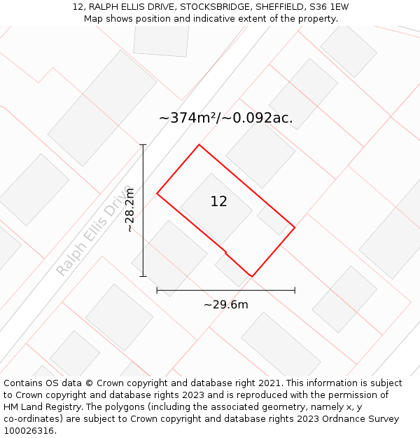 12, RALPH ELLIS DRIVE, STOCKSBRIDGE, SHEFFIELD, S36 1EW: Plot and title map