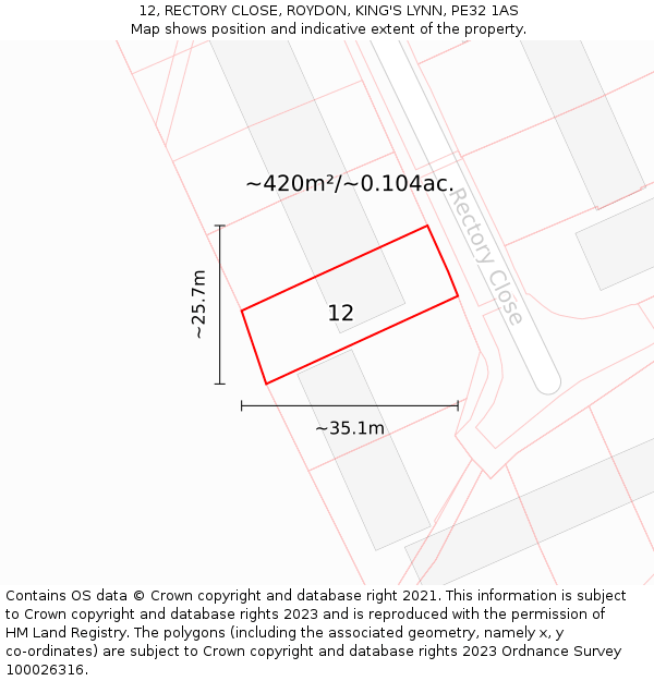 12, RECTORY CLOSE, ROYDON, KING'S LYNN, PE32 1AS: Plot and title map