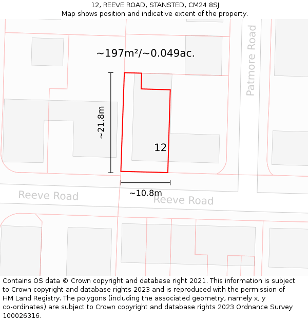 12, REEVE ROAD, STANSTED, CM24 8SJ: Plot and title map