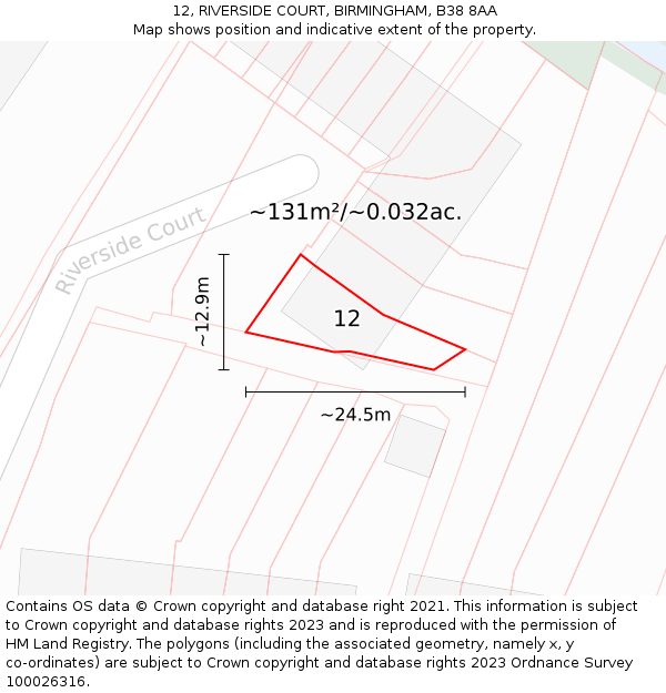 12, RIVERSIDE COURT, BIRMINGHAM, B38 8AA: Plot and title map