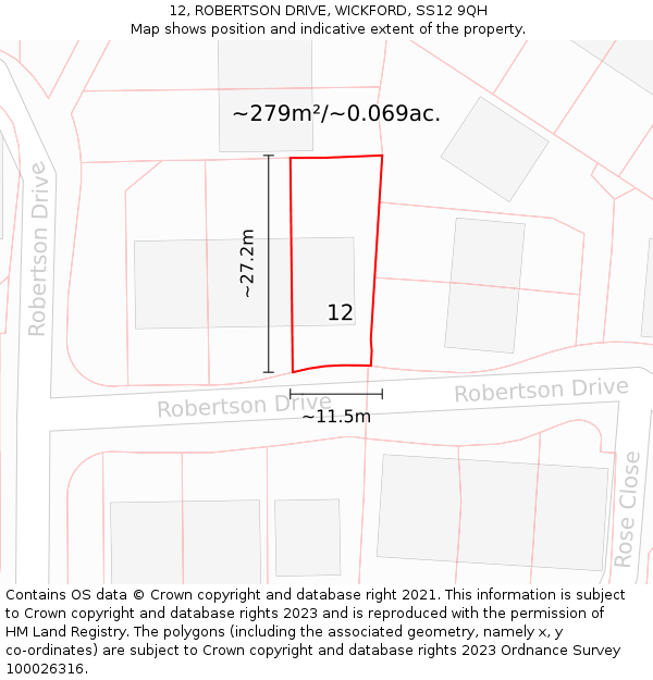 12, ROBERTSON DRIVE, WICKFORD, SS12 9QH: Plot and title map