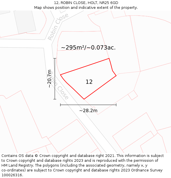 12, ROBIN CLOSE, HOLT, NR25 6GD: Plot and title map