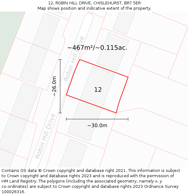 12, ROBIN HILL DRIVE, CHISLEHURST, BR7 5ER: Plot and title map