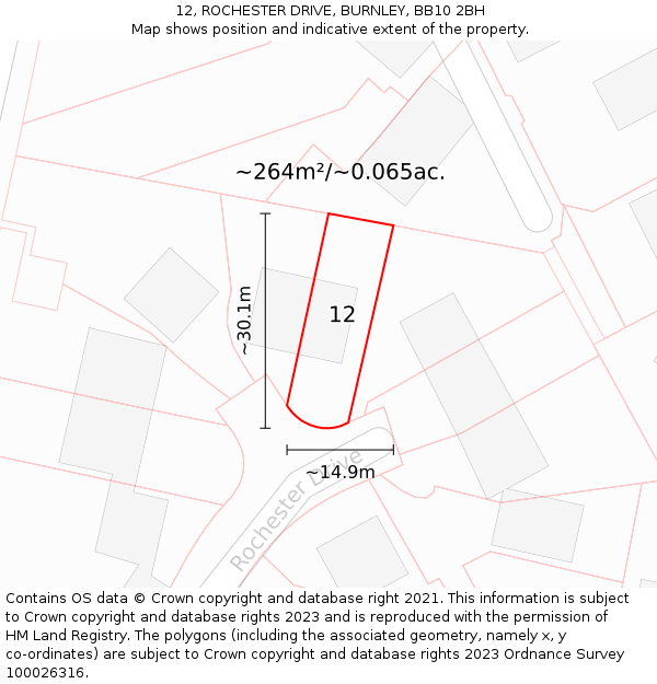 12, ROCHESTER DRIVE, BURNLEY, BB10 2BH: Plot and title map