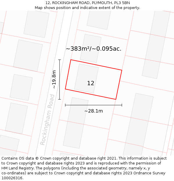 12, ROCKINGHAM ROAD, PLYMOUTH, PL3 5BN: Plot and title map