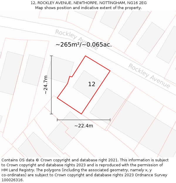 12, ROCKLEY AVENUE, NEWTHORPE, NOTTINGHAM, NG16 2EG: Plot and title map