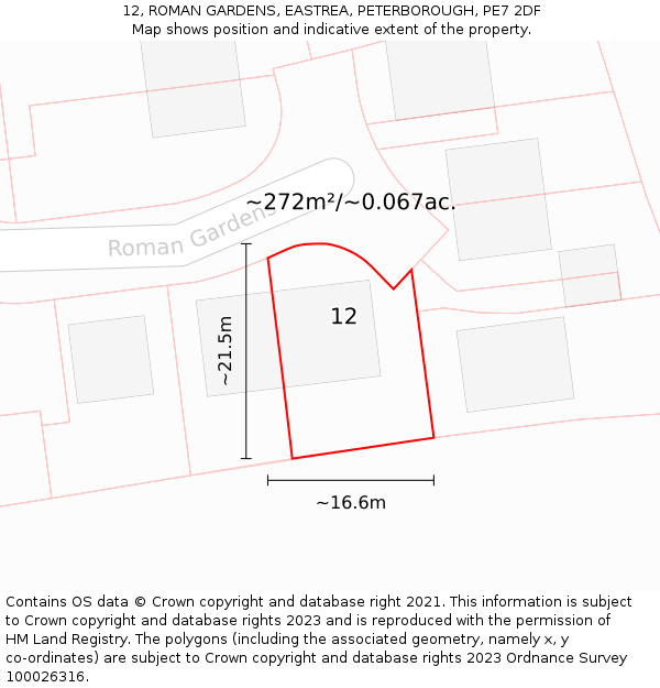 12, ROMAN GARDENS, EASTREA, PETERBOROUGH, PE7 2DF: Plot and title map