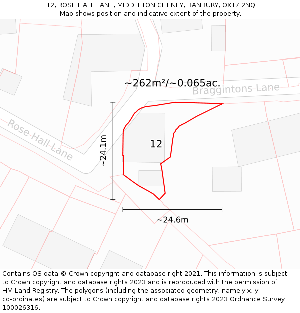 12, ROSE HALL LANE, MIDDLETON CHENEY, BANBURY, OX17 2NQ: Plot and title map