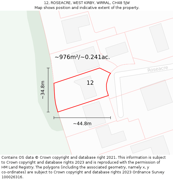 12, ROSEACRE, WEST KIRBY, WIRRAL, CH48 5JW: Plot and title map