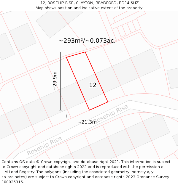 12, ROSEHIP RISE, CLAYTON, BRADFORD, BD14 6HZ: Plot and title map