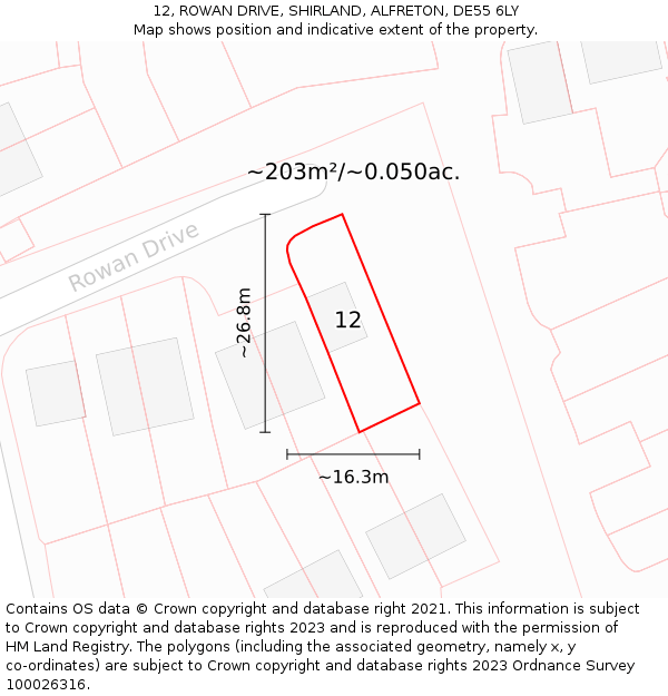 12, ROWAN DRIVE, SHIRLAND, ALFRETON, DE55 6LY: Plot and title map