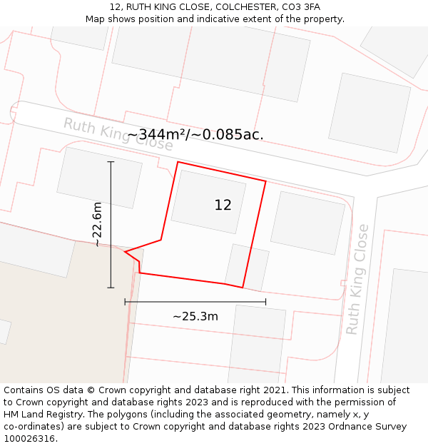 12, RUTH KING CLOSE, COLCHESTER, CO3 3FA: Plot and title map