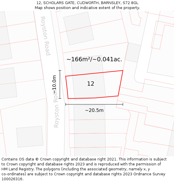 12, SCHOLARS GATE, CUDWORTH, BARNSLEY, S72 8GL: Plot and title map