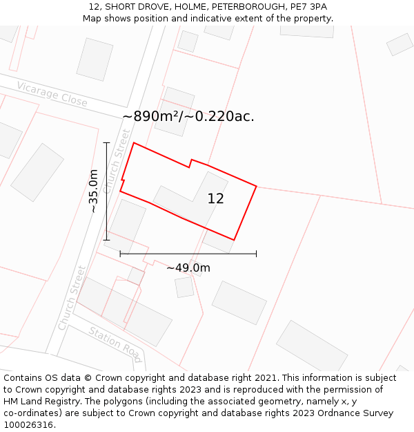 12, SHORT DROVE, HOLME, PETERBOROUGH, PE7 3PA: Plot and title map