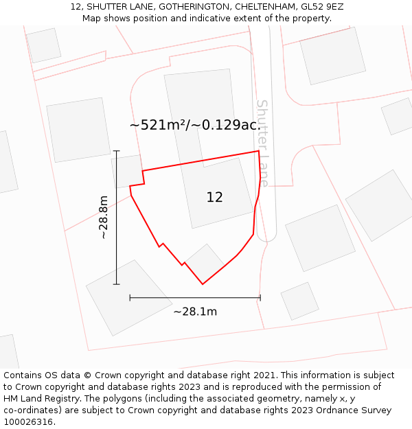 12, SHUTTER LANE, GOTHERINGTON, CHELTENHAM, GL52 9EZ: Plot and title map